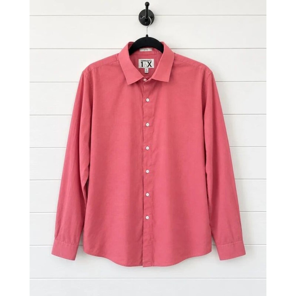XXL Express Men 1MX Fitted Salmon Red Button-Down Dress Shirt